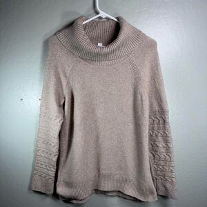 Calvin Klein Taupe Cowl Neck Cable Knit Sweater Neutral Cozy